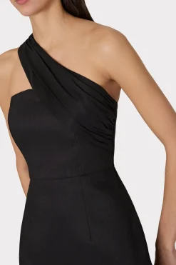MILLY Jumpsuits & Rompers-Draped One Shoulder Linen Dress Black