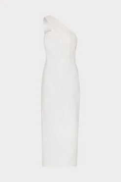 MILLY Guest Of Dresses-Draped One Shoulder Linen Dress White