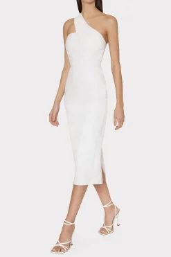 MILLY Guest Of Dresses-Draped One Shoulder Linen Dress White