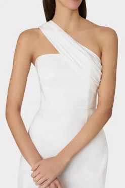 MILLY Guest Of Dresses-Draped One Shoulder Linen Dress White