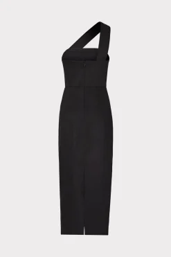 MILLY Guest Of Dresses-Draped One Shoulder Linen Dress Black