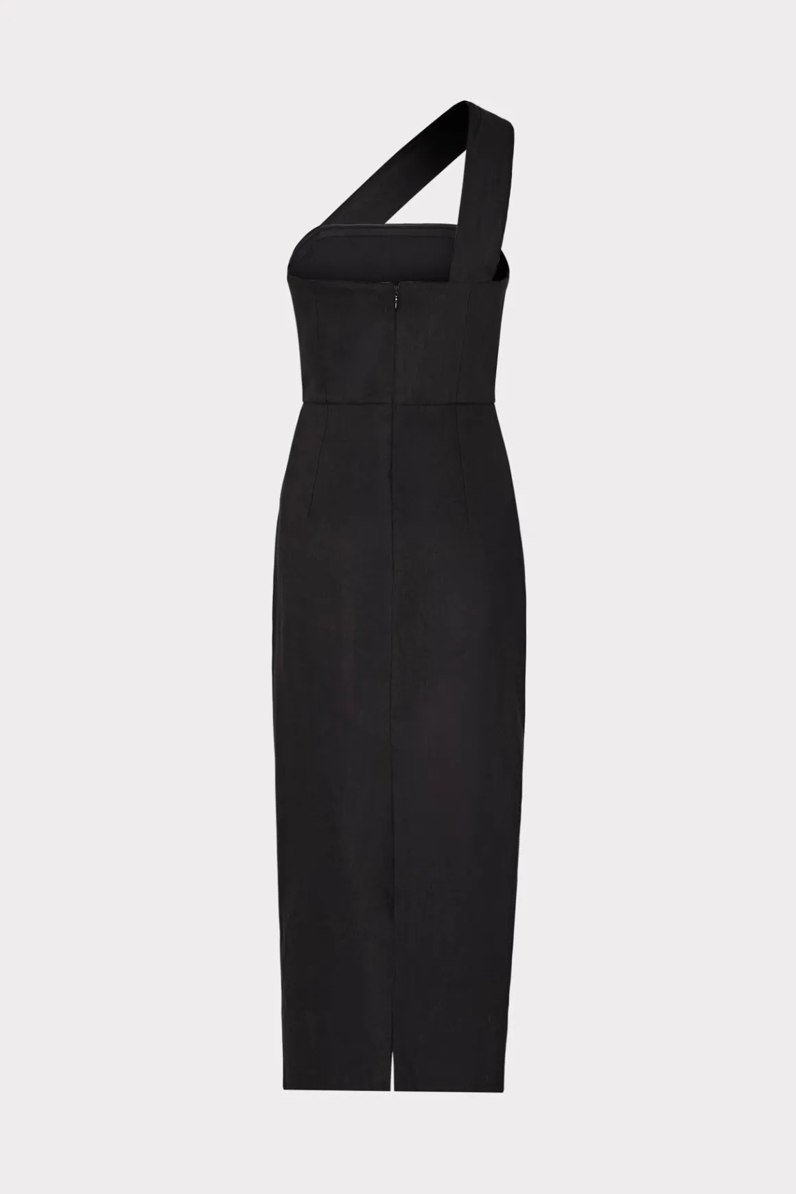 MILLY Guest Of Dresses-Draped One Shoulder Linen Dress Black
