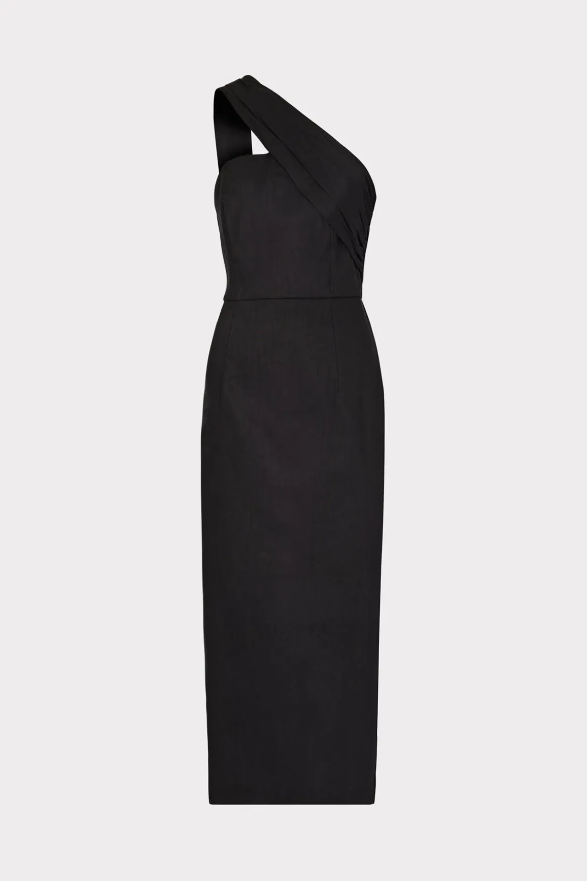MILLY Little Black Dresses-Draped One Shoulder Linen Dress Black