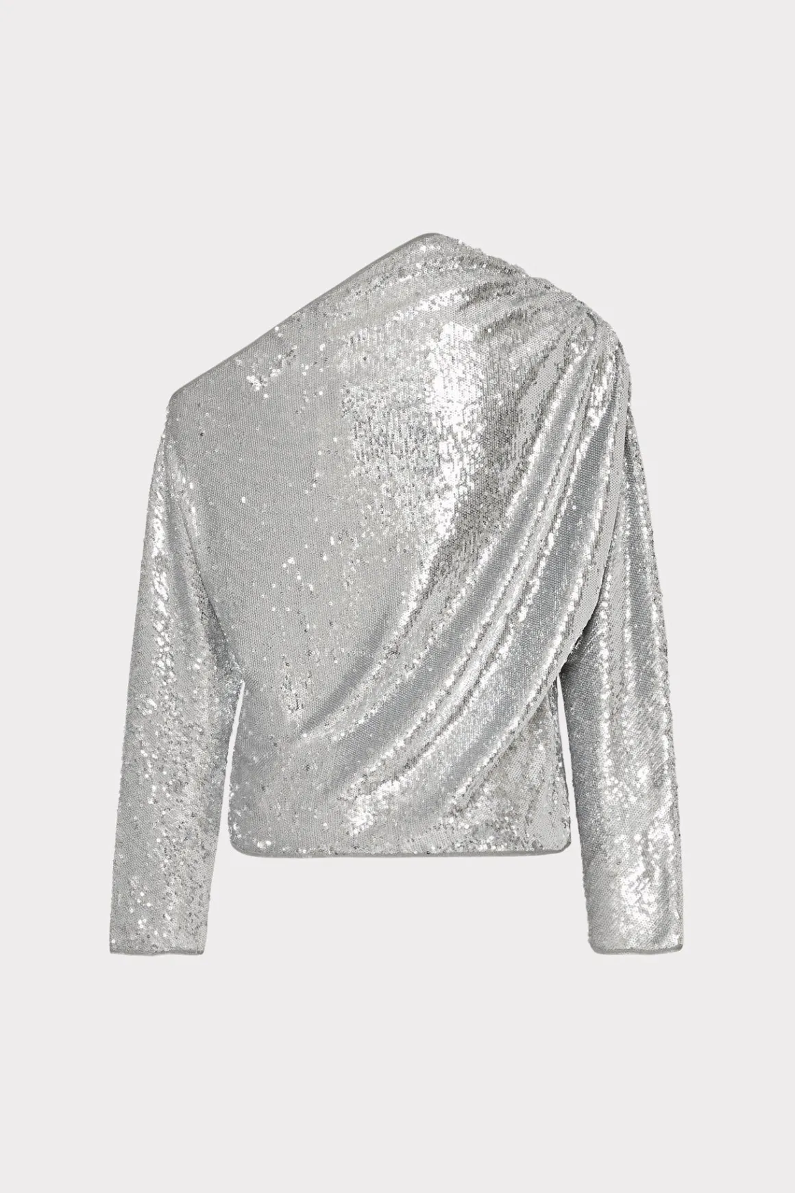MILLY Tops-Draped One Shoulder Sequins Top Silver