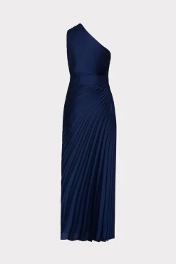 MILLY Maxi Dresses-Estelle Satin Dress Navy
