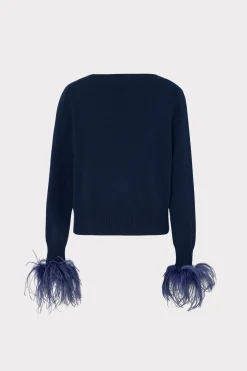 MILLY Sweaters & Knits-Feather Cuff V-Neck Sweater Navy