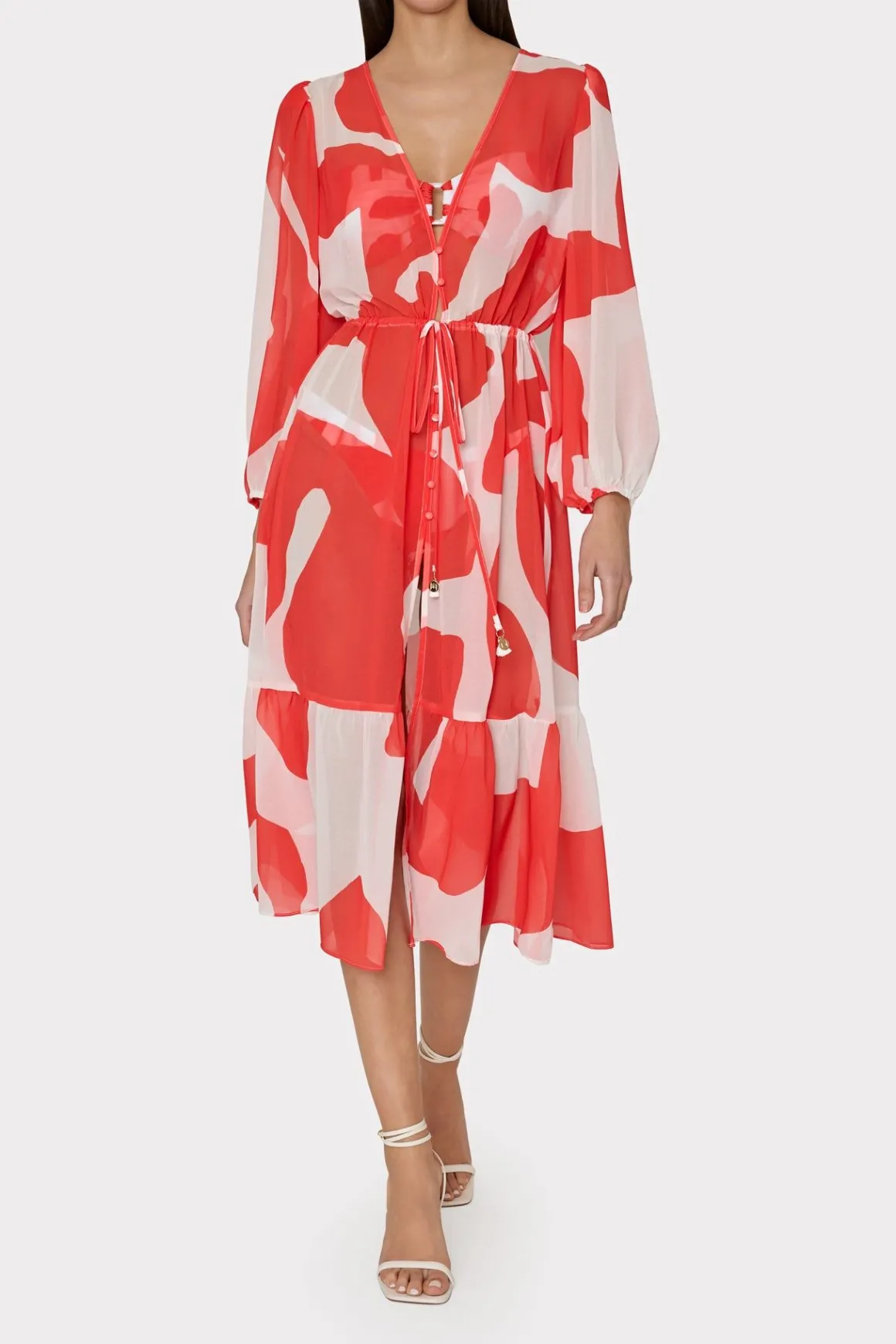 MILLY Cover-Ups-Fiona Grand Foliage Cover-Up Red/White