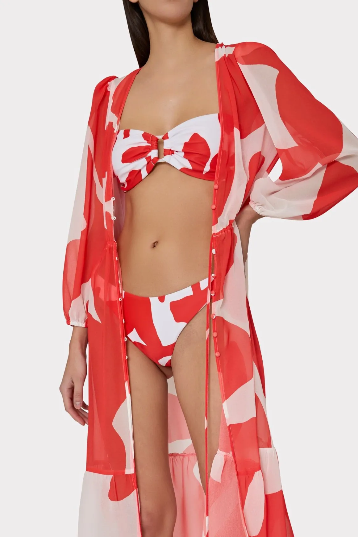MILLY Cover-Ups-Fiona Grand Foliage Cover-Up Red/White