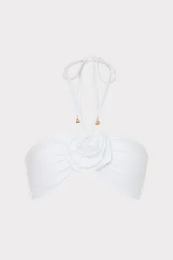 MILLY Jumpsuits & Rompers-Floral Applique Halter Bikini Top White