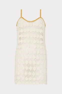 MILLY Cover-Ups-Floral Crochet Cami Mini Dress Ecru
