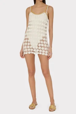 MILLY Cover-Ups-Floral Crochet Cami Mini Dress Ecru