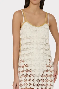 MILLY Cover-Ups-Floral Crochet Cami Mini Dress Ecru