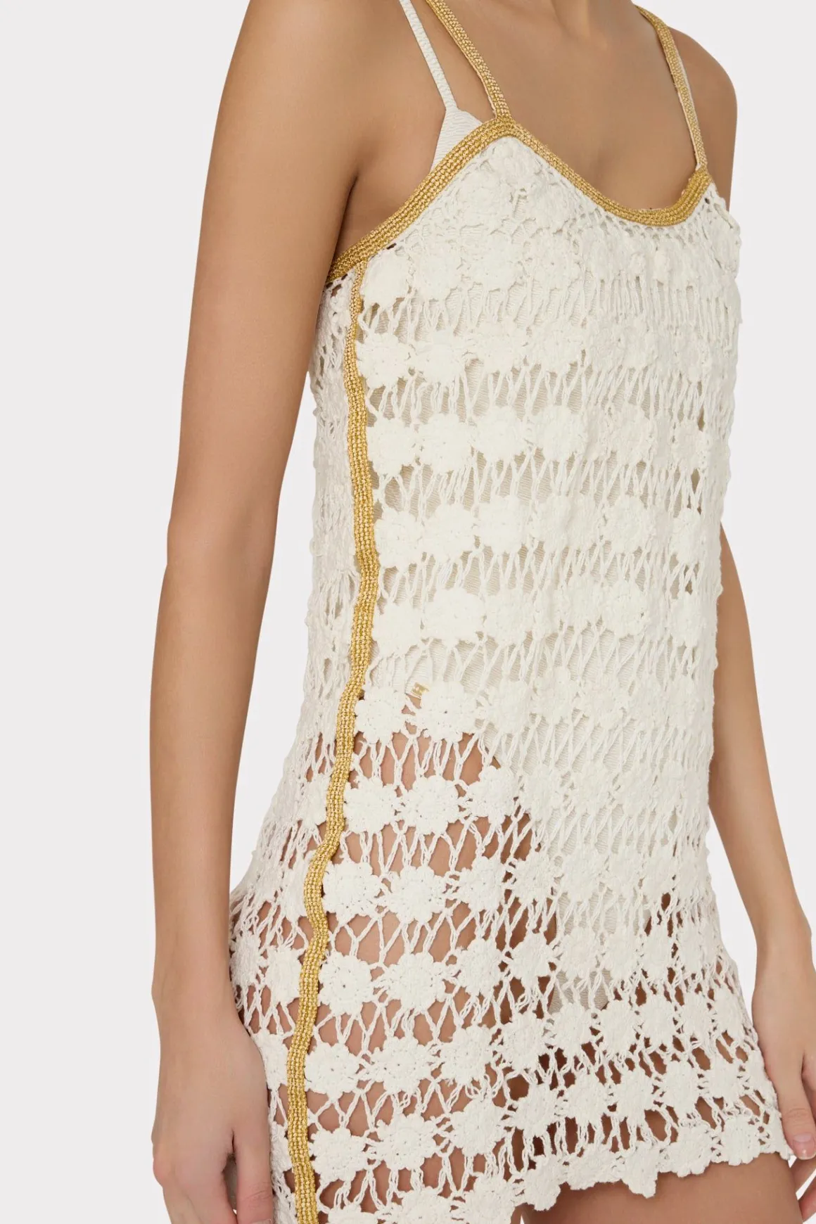 MILLY Cover-Ups-Floral Crochet Cami Mini Dress Ecru