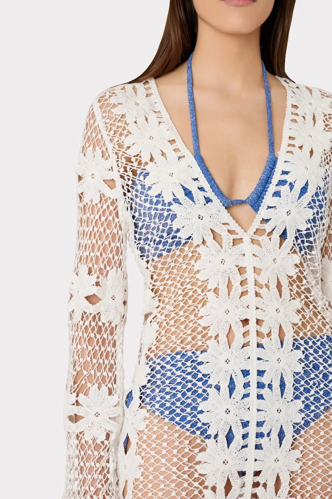 MILLY Cover-Ups-Floral Crochet Coverup Dress White