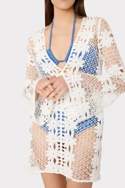 MILLY Jumpsuits & Rompers-Floral Crochet Coverup Dress White