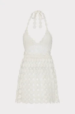 MILLY Cover-Ups-Floral Crochet Mini Cover-Up Dress Ecru