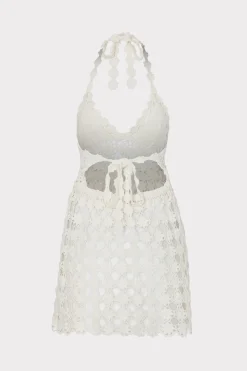 MILLY Cover-Ups-Floral Crochet Mini Cover-Up Dress Ecru