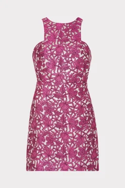 MILLY Mini Dresses-Floral Jacquard Mini Dress Pink
