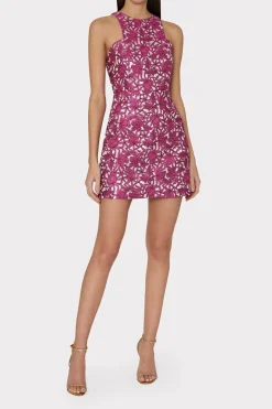 MILLY Mini Dresses-Floral Jacquard Mini Dress Pink