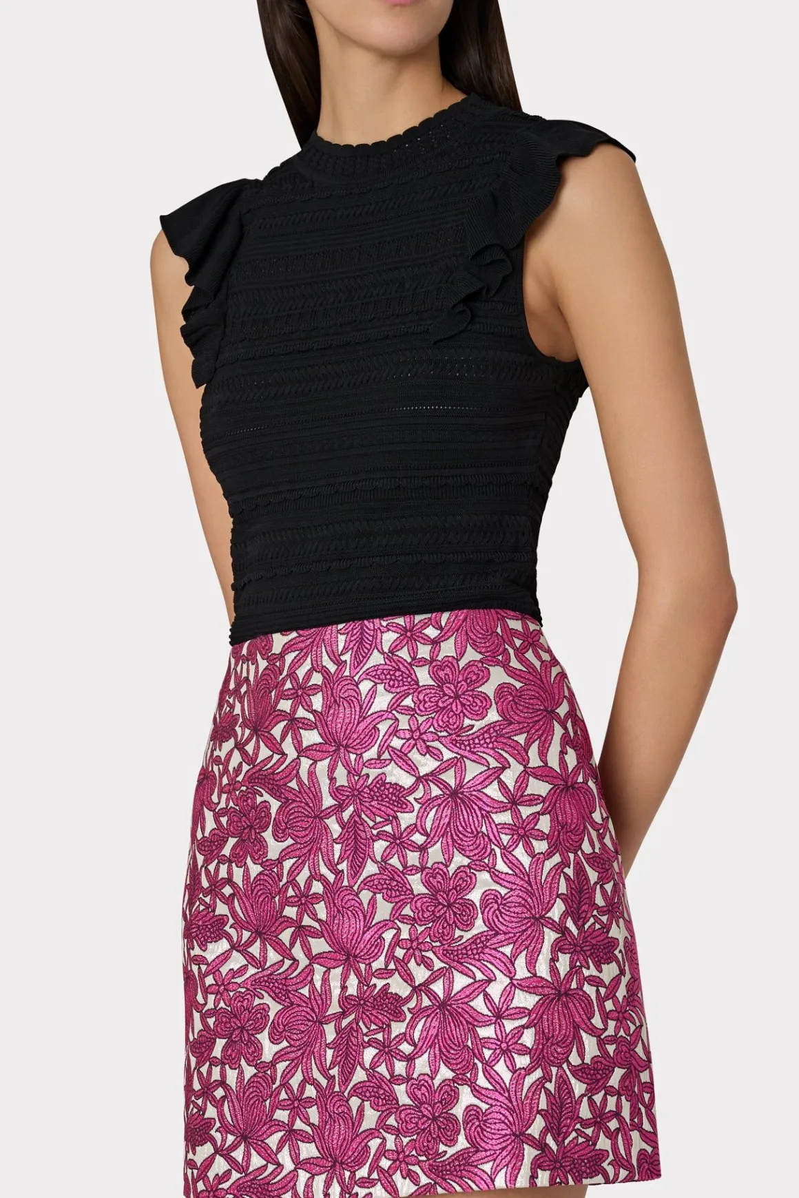 MILLY Skirts-Floral Jacquard Skirt Pink