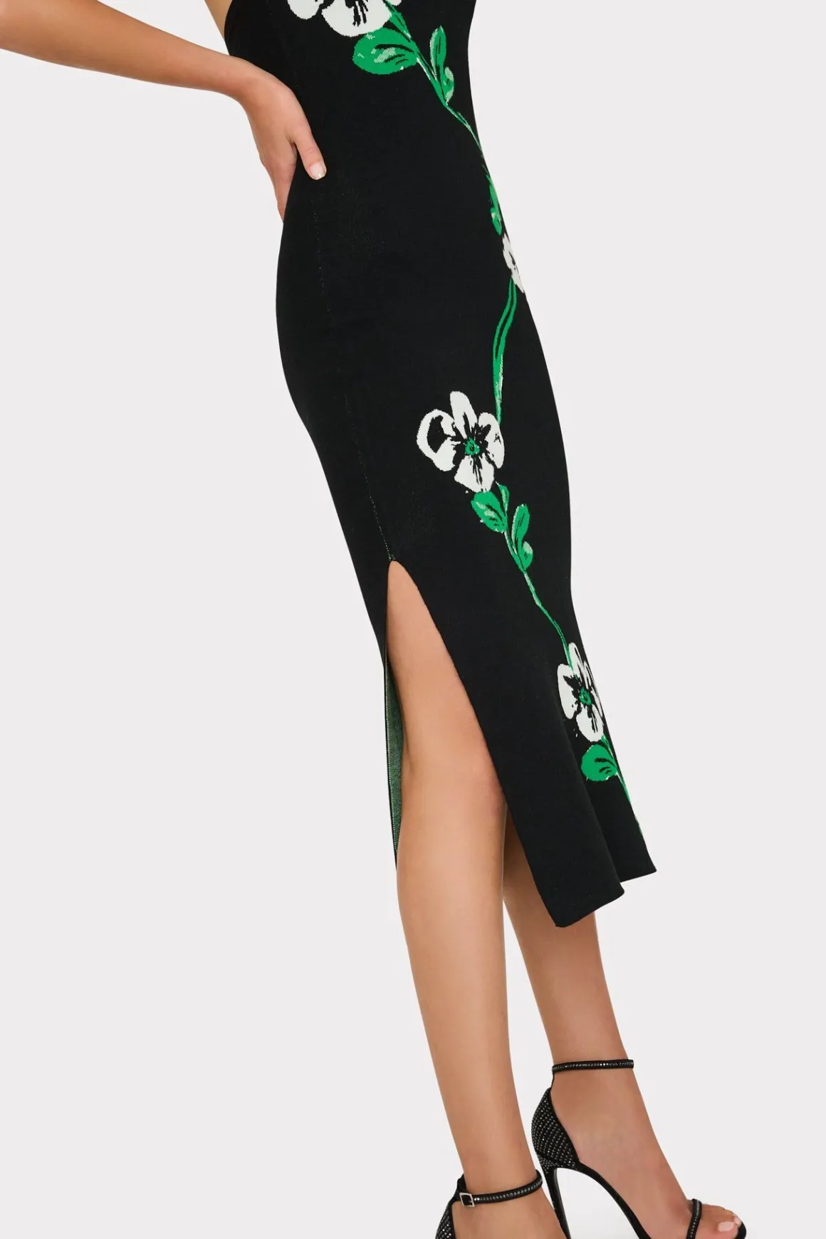 MILLY Day Dresses-Floral Jacquard Strapless Midi Dress Black Multi