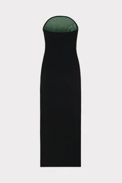 MILLY Day Dresses-Floral Jacquard Strapless Midi Dress Black Multi