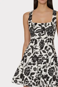 MILLY Mini Dresses-Flowers Of Spain Linen Mini Dress Black/White