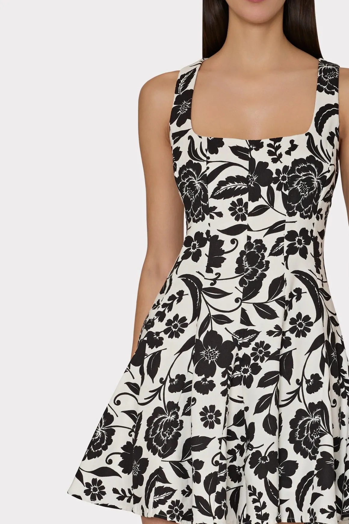 MILLY Mini Dresses-Flowers Of Spain Linen Mini Dress Black/White