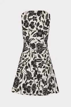 MILLY Mini Dresses-Flowers Of Spain Linen Mini Dress Black/White