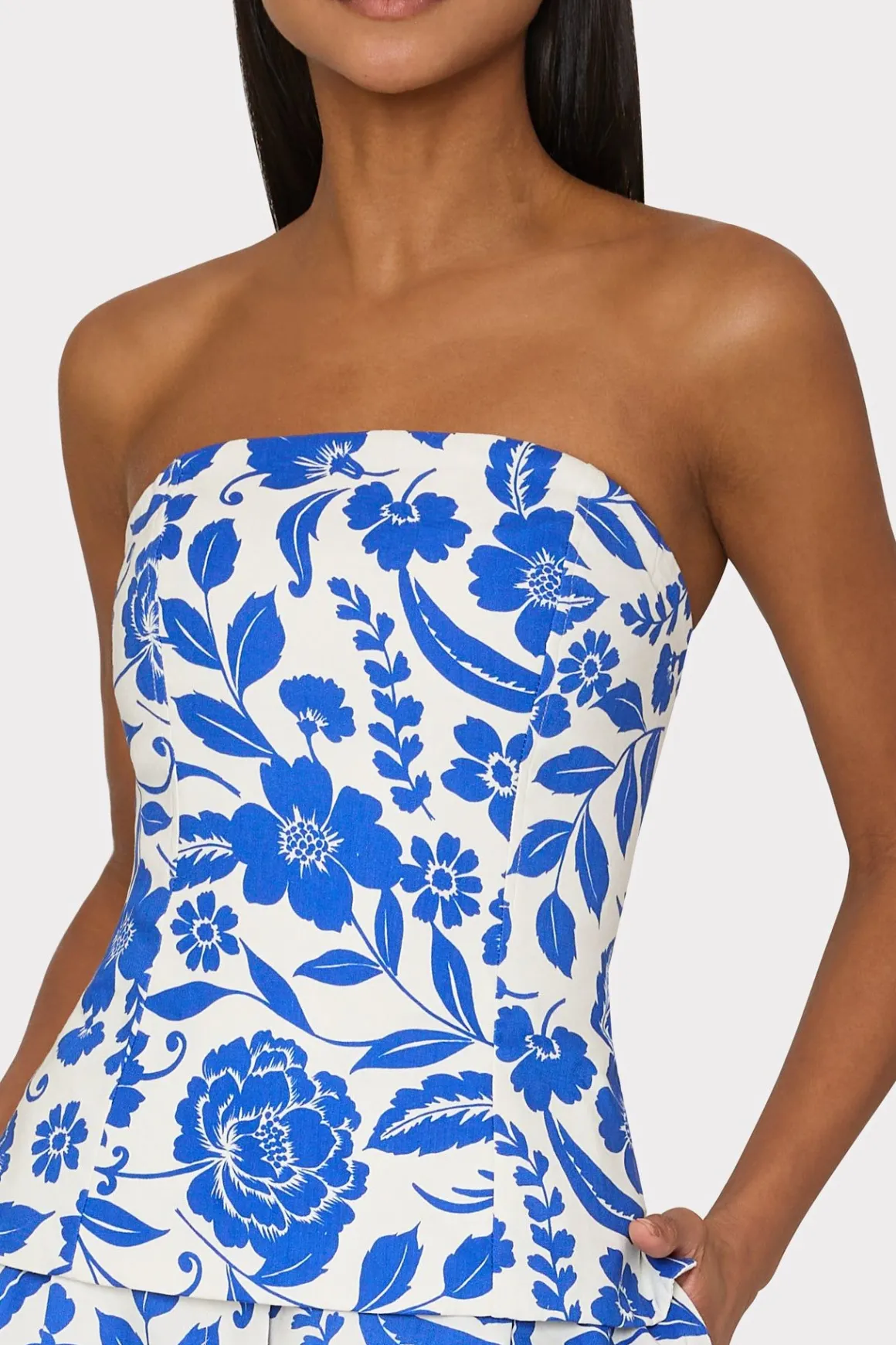 MILLY Matching Sets-Flowers Of Spain Linen Top Blue/White