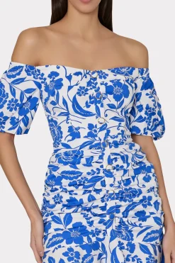 MILLY Sundresses-Flowers Of Spain Off The Shoulder Dress Blue/White