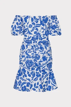 MILLY Day Dresses-Flowers Of Spain Off The Shoulder Dress Blue/White