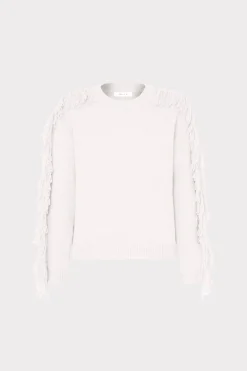 MILLY Sweaters & Knits-Fringe Sleeve Crewneck Sweater Ecru