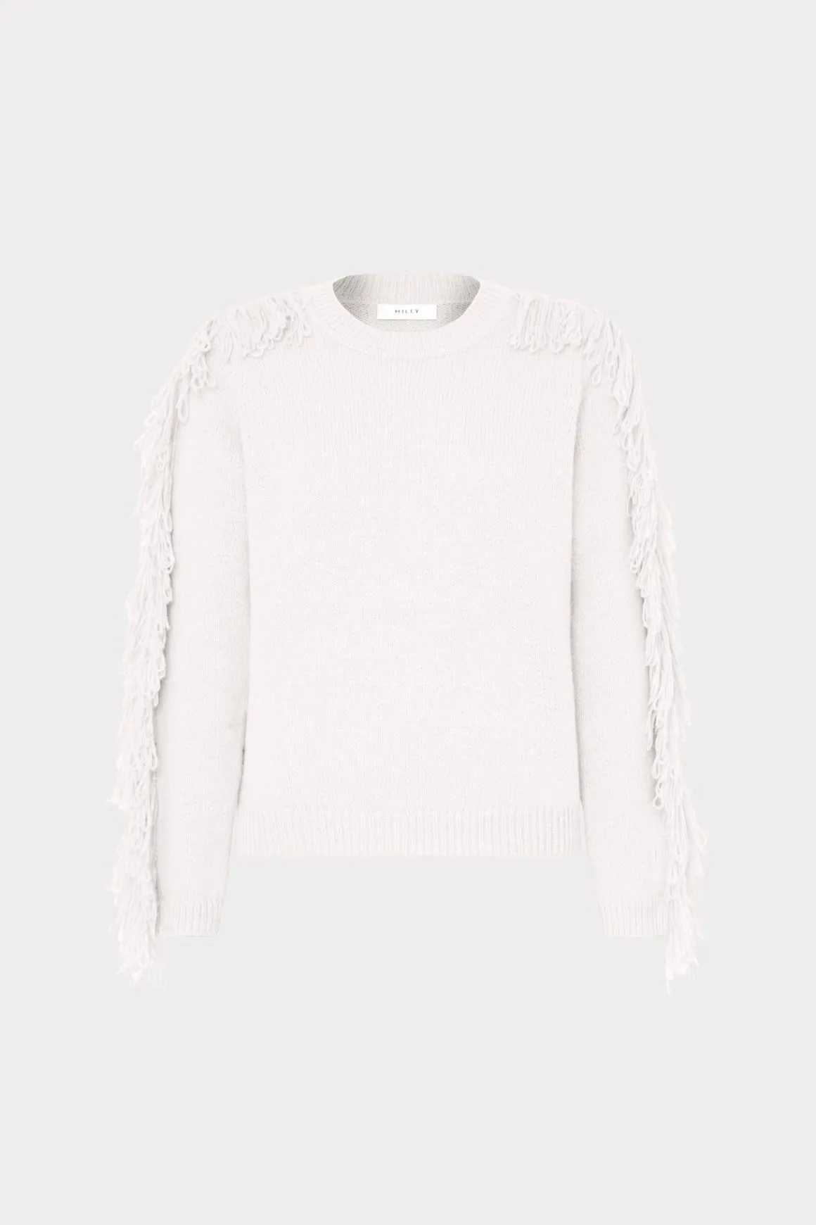 MILLY Sweaters & Knits-Fringe Sleeve Crewneck Sweater Ecru