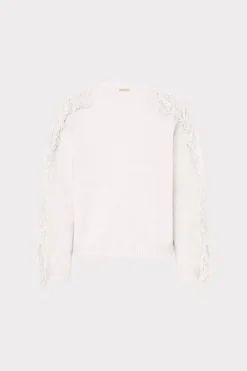 MILLY Sweaters & Knits-Fringe Sleeve Crewneck Sweater Ecru