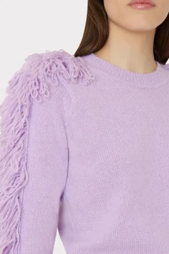 MILLY Sweaters & Knits-Fringe Sleeve Crewneck Sweater Lilac