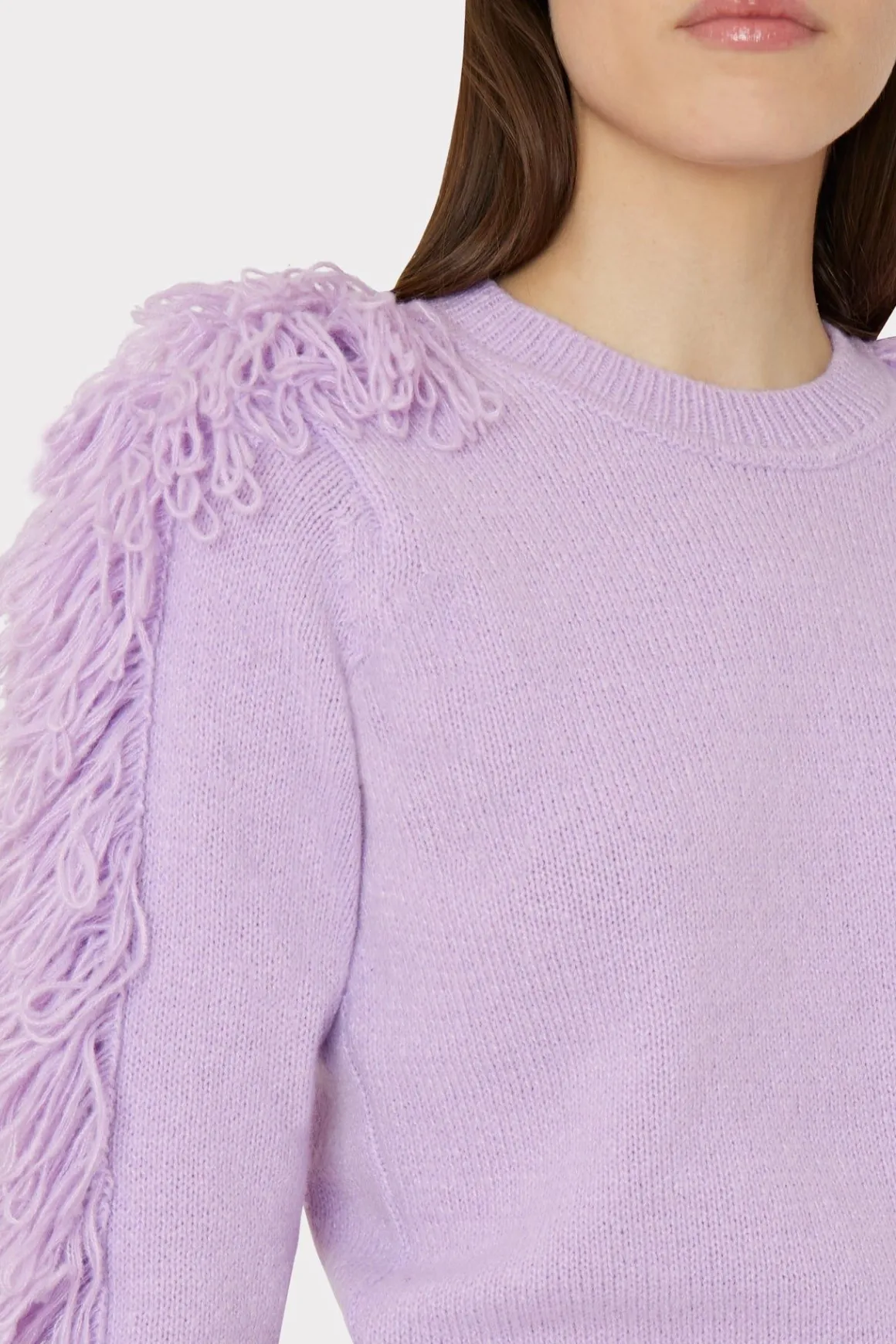 MILLY Sweaters & Knits-Fringe Sleeve Crewneck Sweater Lilac
