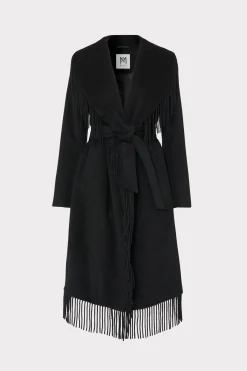 MILLY Coats & Jackets-Fringe Wool Coat Black