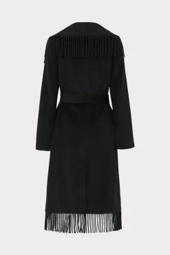 MILLY Coats & Jackets-Fringe Wool Coat Black
