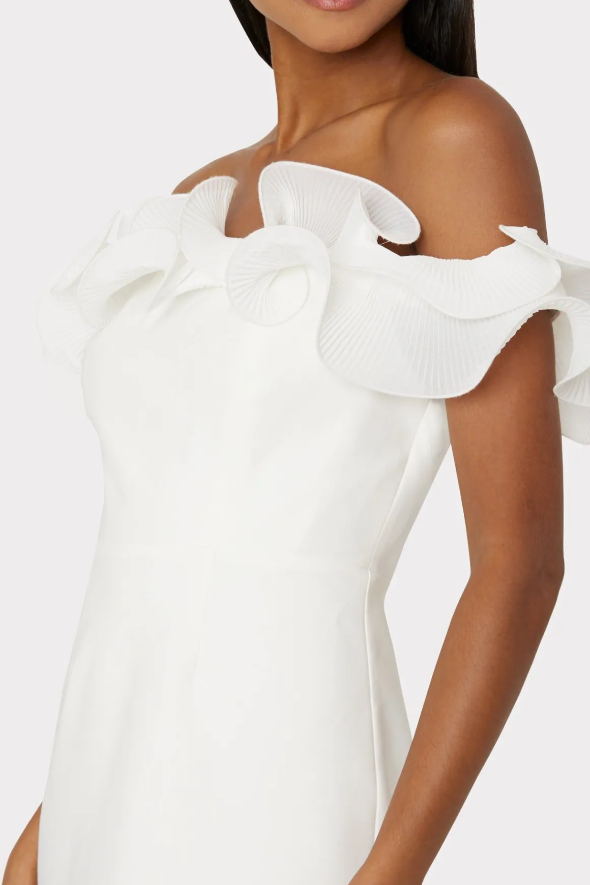 MILLY White Dresses-Gizelle Ruffle Off The Shoulder Dress Ecru