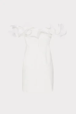 MILLY White Dresses-Gizelle Ruffle Off The Shoulder Dress Ecru