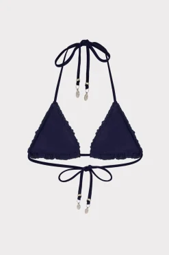 MILLY Jumpsuits & Rompers-Glimmer Crochet Bikini Top With Crystal Applique Navy