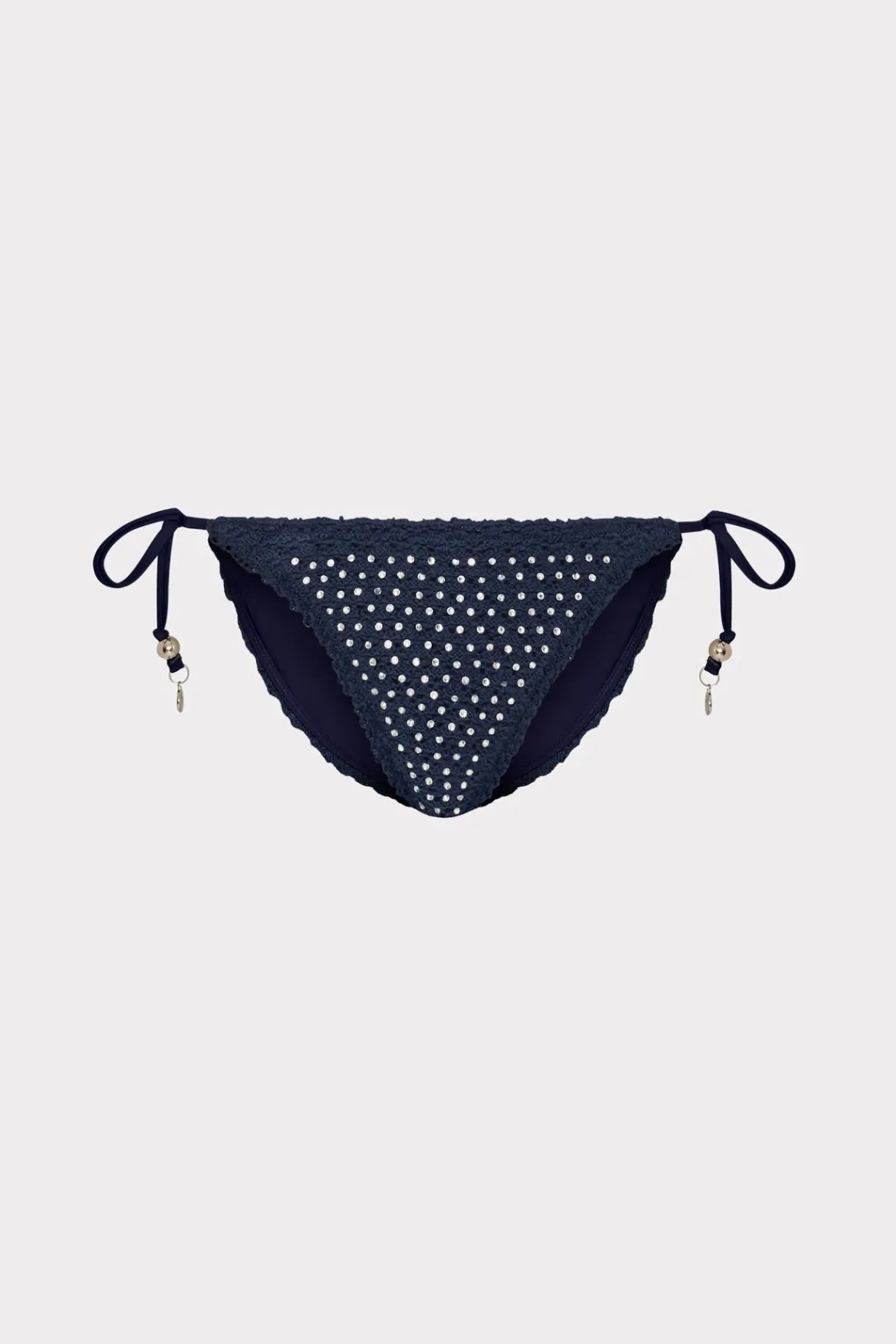 MILLY Jumpsuits & Rompers-Glimmer String Bikini Bottom With Crystal Applique Navy
