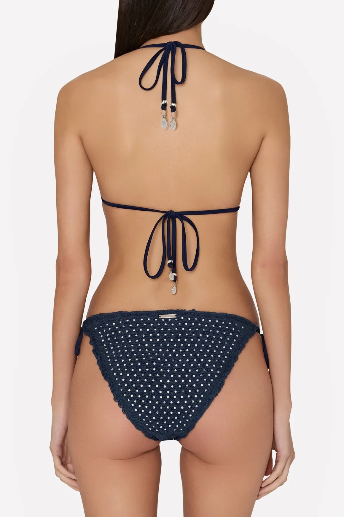 MILLY Jumpsuits & Rompers-Glimmer String Bikini Bottom With Crystal Applique Navy