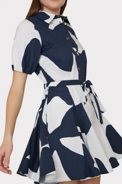 MILLY Mini Dresses-Grand Foliage Poplin Dress Navy/White