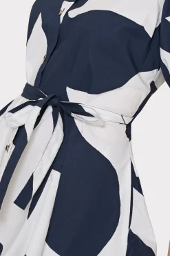 MILLY Mini Dresses-Grand Foliage Poplin Dress Navy/White