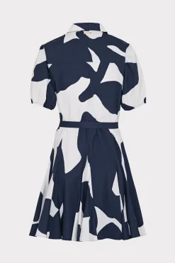 MILLY Mini Dresses-Grand Foliage Poplin Dress Navy/White