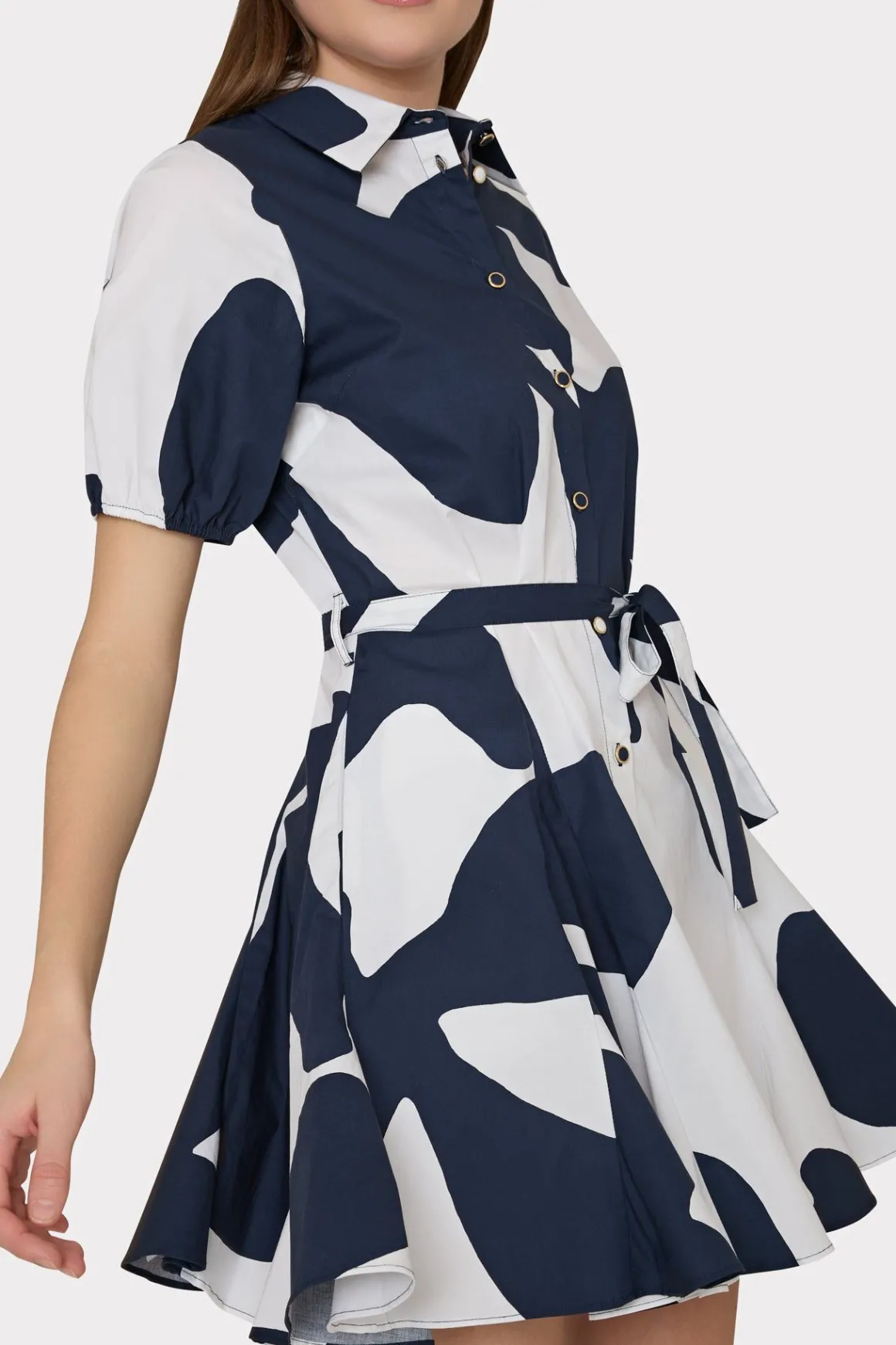 MILLY Day Dresses-Grand Foliage Poplin Dress Navy/White