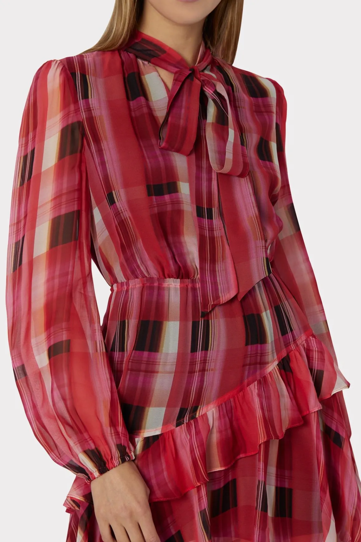 MILLY Mini Dresses-Hadlee Prep Plaid Dress Red Multi