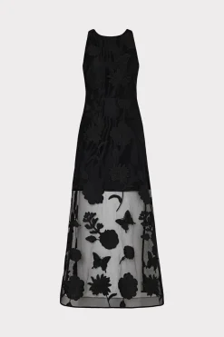 MILLY Maxi Dresses-Hannah 3D Butterfly Embroidery Dress Black